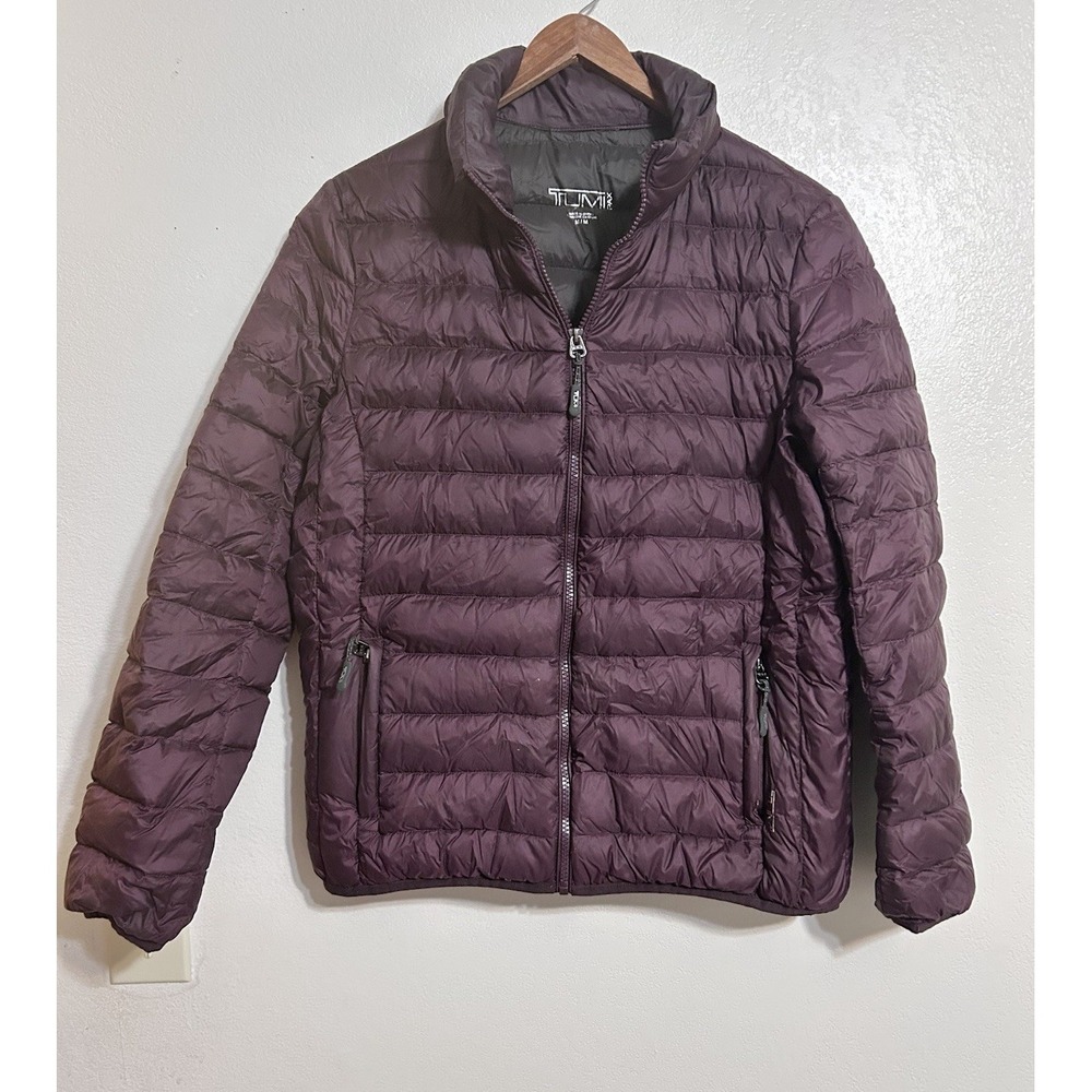 TUMI PAX Women's Packable Travel Down Puffer Jacket Purple Medium Stow Away Hood